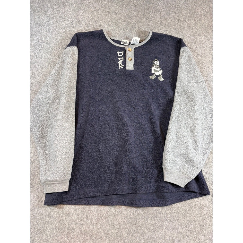 Vintage 90s Disney Catalog Donald Duck Henley Sweater Mens L Navy Colorblock